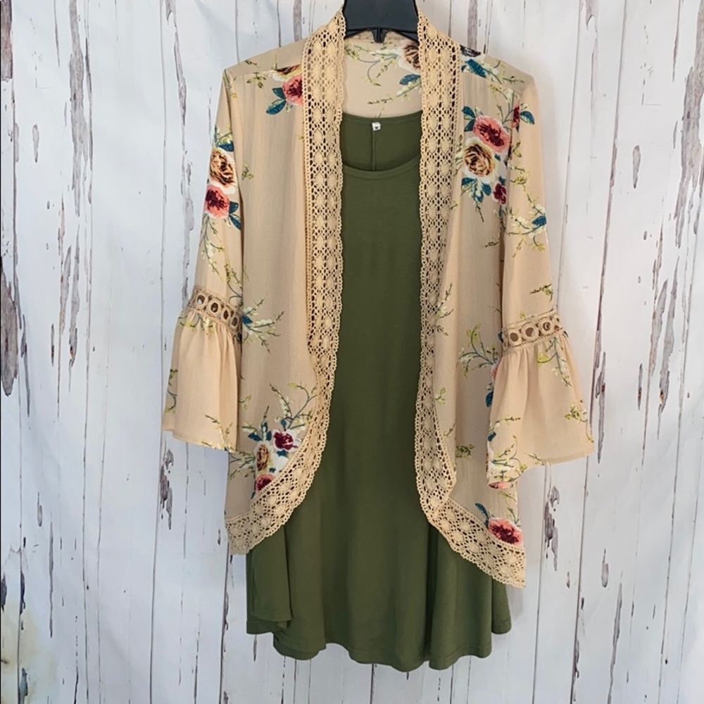 New Olive Tank Dress & Jacket Set Sz M